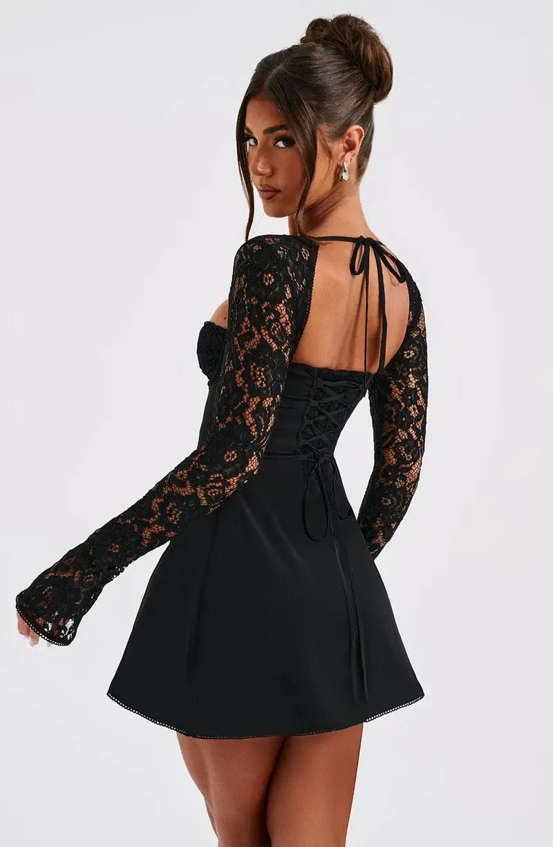 Black lace mini dress with sleeves best sale